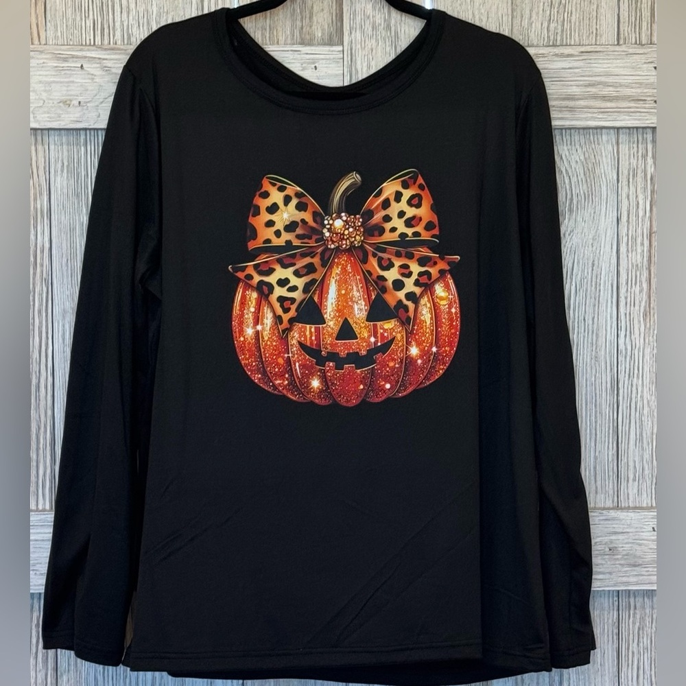 Black Halloween Pumpkin Long Sleeve Tee sz XXL